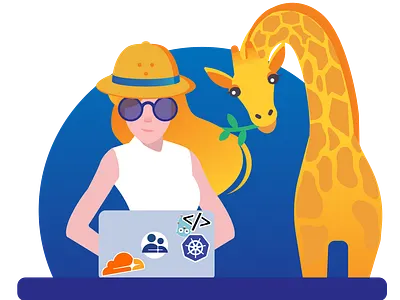Connect from Afar africa giraffe glasses laptop programming safari teamwork