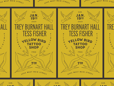 Yellow Bird Gig Poster design gig poster music richmond tattoo tattoo art typography