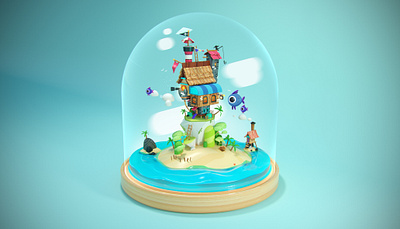 Pirate´s house 3d beach building cinema4d concept art course cute design domestika fantasy fish fishing house landscape learn ocean octane pirates sea sky