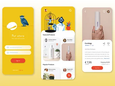 Pet store app design illustration ui