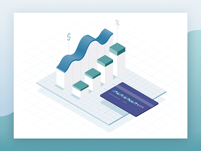 Recurly Payments and Data analytics bar chart credit card data finance illustration insights isometric line graph payments trends vector