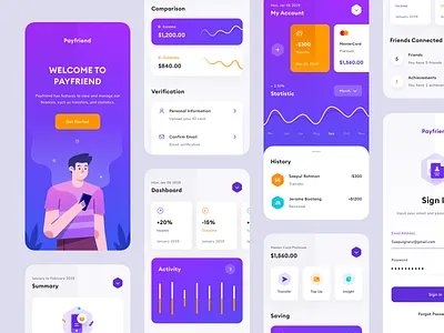 Finance App bank branding card credit card finance gradient illustration mobile payment product design sign in transaction typogaphy ux wallet