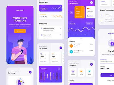 Finance App bank branding card credit card finance gradient illustration mobile payment product design sign in transaction typogaphy ux wallet