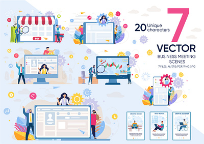 Business Meeting Vector Scenes business businessman chart corporate design flat group illustration industry manager office organization people presentation project team teamwork vector work workplace