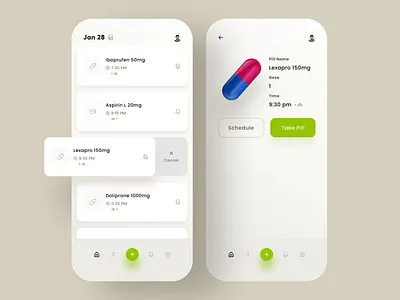 Medicine and Pill Reminder App clean clinical design doctor flat health healthcare interface ios medical medicine medicine app mobile mobile app patient pill reminder ui