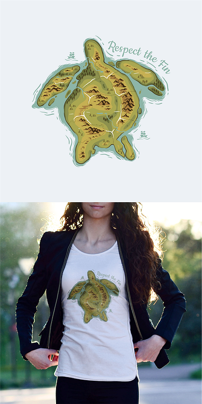 Respect the Fin adobeillustrator cc illustration island map ocean t shirt turtle