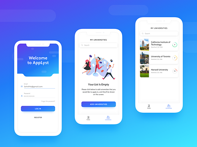 UI concept for college enrolment mobile app app clean ui college concept education illustration illustrator ios log in minimal mobile design mobile ui search study ui university ux vector