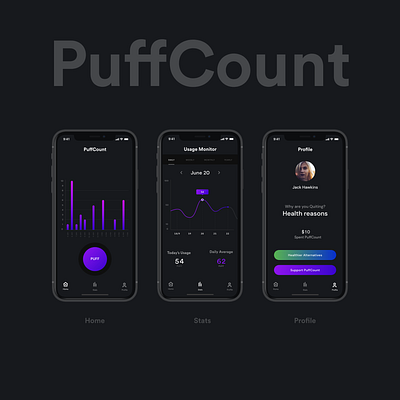 PuffCount dark theme graph infographics iphone ui ux design