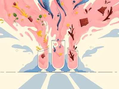 Grandma's Kitchen Opening Frame chocolate explosion flavor illustration illustrator pink protein shake stars strawberry