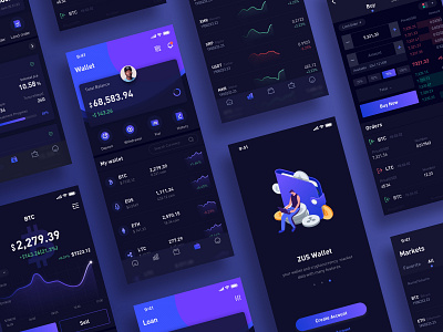 Block Chain Wallet app dark mode data finace icon illustration logo typography ui vector