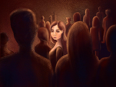 Girl in a crowded place brown character design crowded place girl illustration people procreate