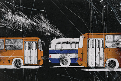 My hometown vol.2 acrylic art artwork black blue bus classic effects home hometown hungarian hungary illustration ink inking paint town travel traveling yellow