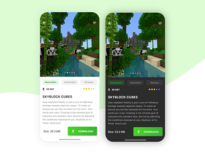 Minecraft app - dark mode | light adobe xd adobexd app dark dark ui design ios light minecraft minimal mobile ui ux