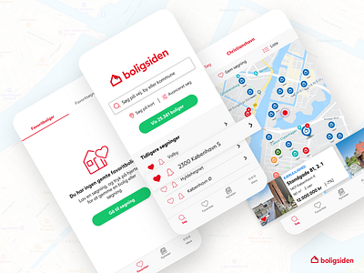 Boligsiden app app app design design favorites house hunting ios map mobile search bar ui