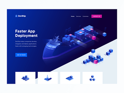 Devship Hero Illustration 2.5d design icon illustration illustrator isometric landing landing page neon vector