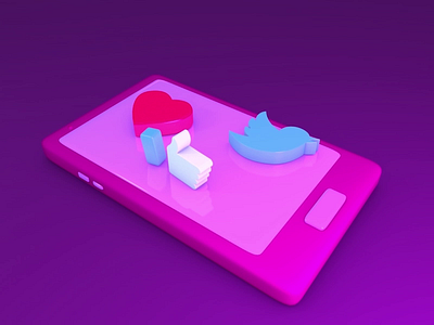 Likes and Tweets 3d 3d modelling cinema4d heart like like button likes likes and tweets motiondesign phone social media tweet