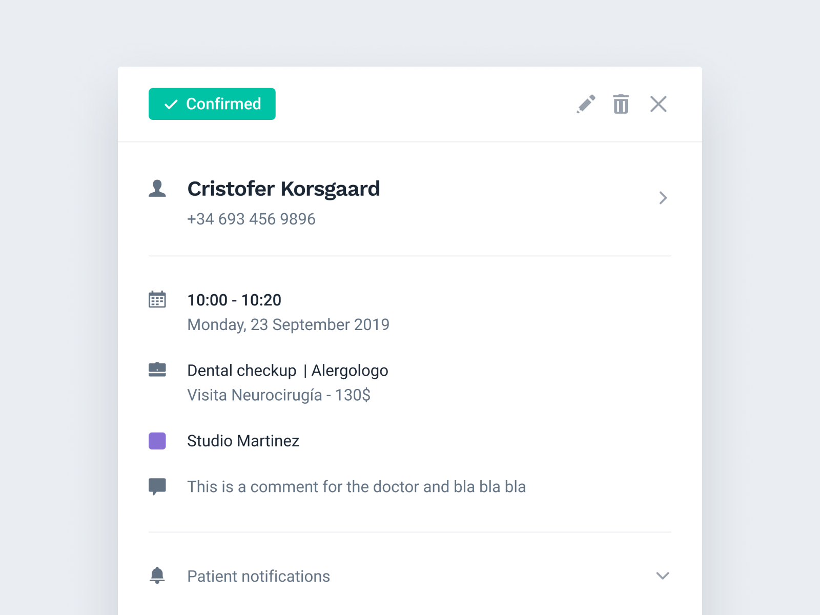 Example of Appointment Details Modal