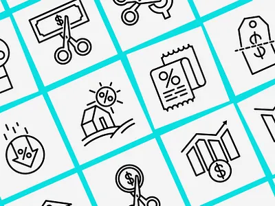 Rate Cut | 16 Thin Line Icons Set badge banknote cost price cut discount dollar icon illustration label line logo rate real estate reduction scissors set sign symbol thin vector