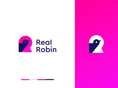 Real Robin abstract animal bird branding clever flat gradient icon letter logo mark minimal monogram r