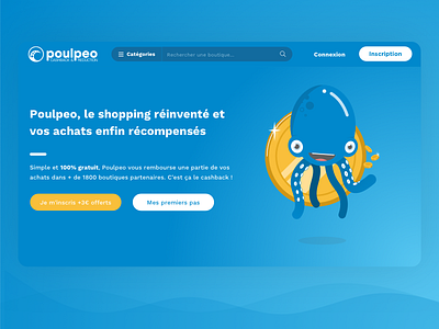 Poulpeo website blue caracter cashback homepage landing page octopus poulpeo ui ui design website