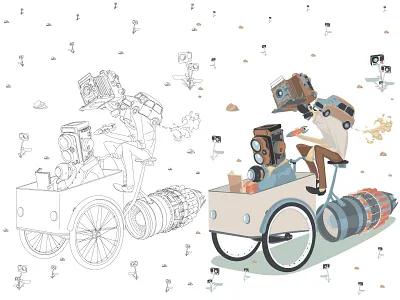 Dreamers process bicycle camera dreamer illustration rocket