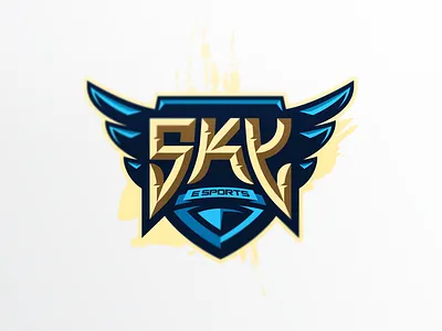SKY E Sports blue branding crest design e esport gold logo rock shield sport sports stone team wings