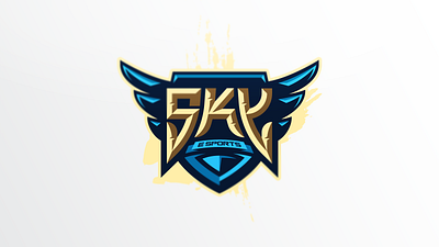 SKY E Sports blue branding crest design e esport gold logo rock shield sport sports stone team wings