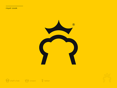 Royal Cook chef cook course crown hat logo design branding logo designer mark icon symbol emblem modern minimal flat shape new york r letter san francisco ukraine kharkiv usa yellow logo