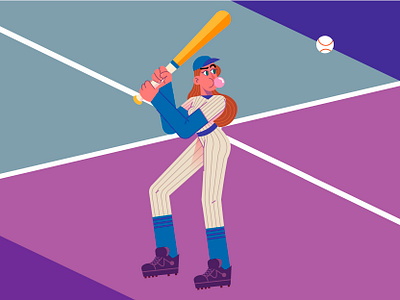 Baseball ⚾ 2d baseball baseball bat basketball branding design designer flat girl graphic illustration ilustracion love minimal sport ui ux vector