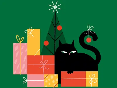 Gifted card illustration cat chrismas christmas card digital illustration illustration personal project