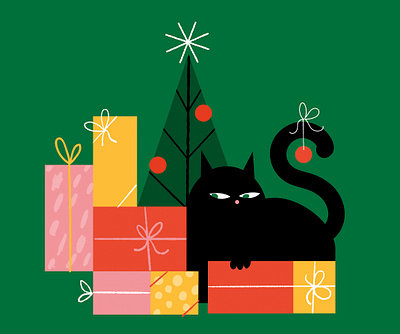 Gifted card illustration cat chrismas christmas card digital illustration illustration personal project