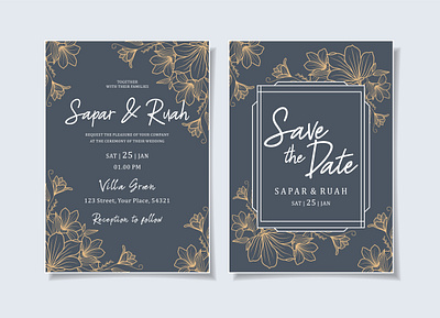 Wedding Invitation Card Floral Sketch card day design drawing engagement family floral flower illustration invitation love married paper plant save the date sketch template valentine wedding