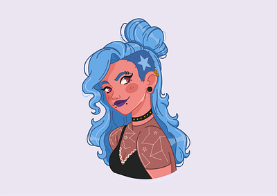 Blue Hair adobe draw character design colour girl girl illustration hairstyle illustration line vector