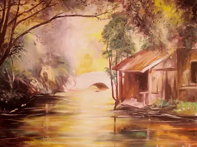 River art beautiful colorful drawing forest nature painting river