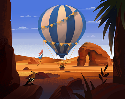 illustration for mobile app aerostat ballon desert illustraion