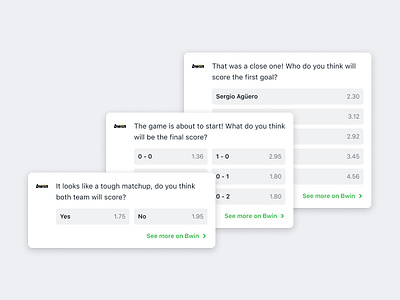 Onefootball app app bets branded business bwin card clean design football game match monetization onefootball poll question soccer ui ux