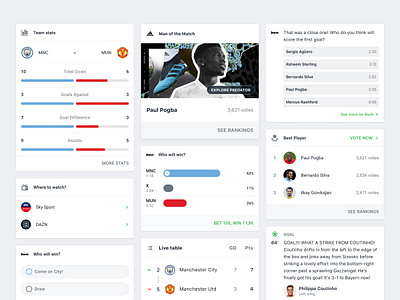 Onefootball App app bet card chart clean component design football live mixture mobile news onefootball poll soccer stats table ticker ui ux