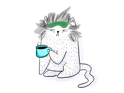 Morning cat is tired cartoons cat coffee comics digital illustration editorial illustration illustration