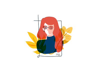 Self color concept drawing flat icon illustration minimal plants portrait red redhead self portrait selfie simple vector