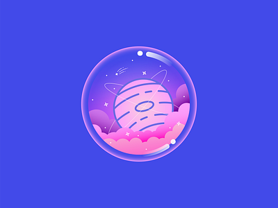 In The Clouds bubble clouds colorful galaxy illustration imagination jupiter magic orb orbit planet ring shooting star space star vector