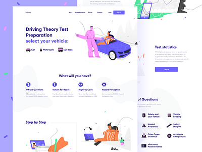 Driving Test Preparation Website design draw drive driving test exam header design illustration test ui uidesign uiux uxdesign webdesign