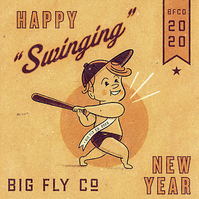 Big Fly New Year 2020 2020 baby baseball classic illustration new year procreate retro swinging vintage white