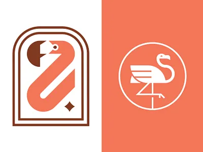 Flamingo Logos badge bird branding f flamingo icon identity illustration logo patch star
