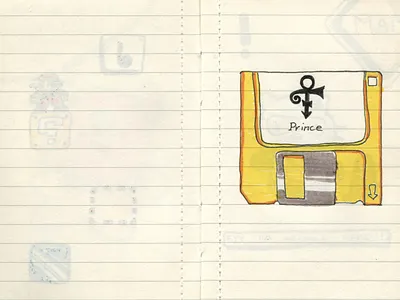 Pocket Moleskine A diskette drawing floppy ink moleskine prince sketch sketchbook yellow