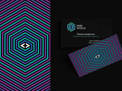 Code Shield brackets branding business card code cyber hexagon logo maze programming security shield tech