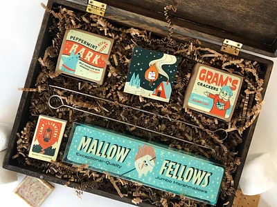 Jetpack S'mores Kit | Client Christmas Gift branding christmas enamel pin illustration marshmallow matches packaging packaging design product design retro typography vintage