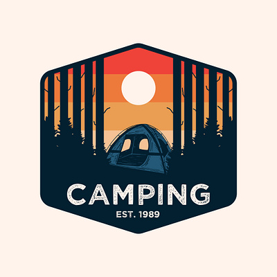 Camping Logo adventure badge logo camp camping forest hand drawn moon night retro tent trees vintage