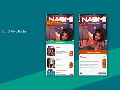 Buy & Give Books animation app blue books color comics conceptual art designs green hue mobile mobile ui orange product design prototype scroll smooth corners transition uiux