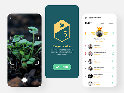 Plant a Tree App achievement app badge bar camera capture clean clean design concept design flat interface ios leaderboard medal navigation plant rank tree ui