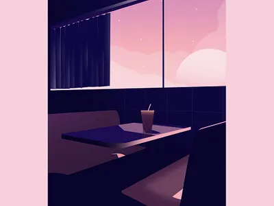 Empty cafe abstract beauty cafe design graphic illustration introspection lights minimal pastel peaceful people